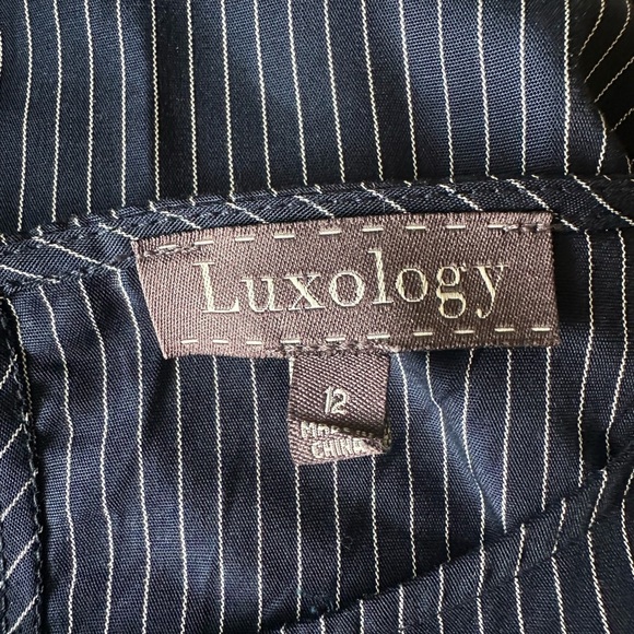 Luxology Navy and White Striped Ruffled Long Sleeve Knee Length Dress - Picture 3 of 7